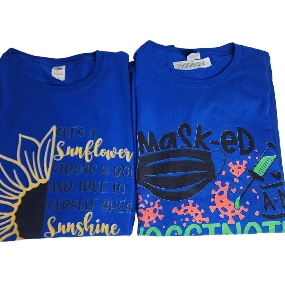 Fruit Of The Loom Blue Graphic Print Short Sleeve Cotton‎ Tee Large NWT (Qty 2)